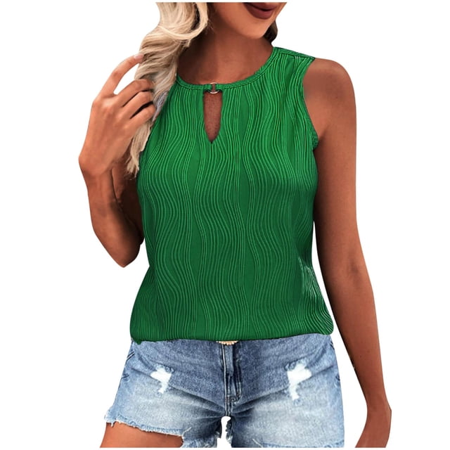 AherBiu Camisoles de Sortie pour Femmes Sans Manches à Col Rond Camisole d'Été Décontractée Mode Débardeurs Plissés