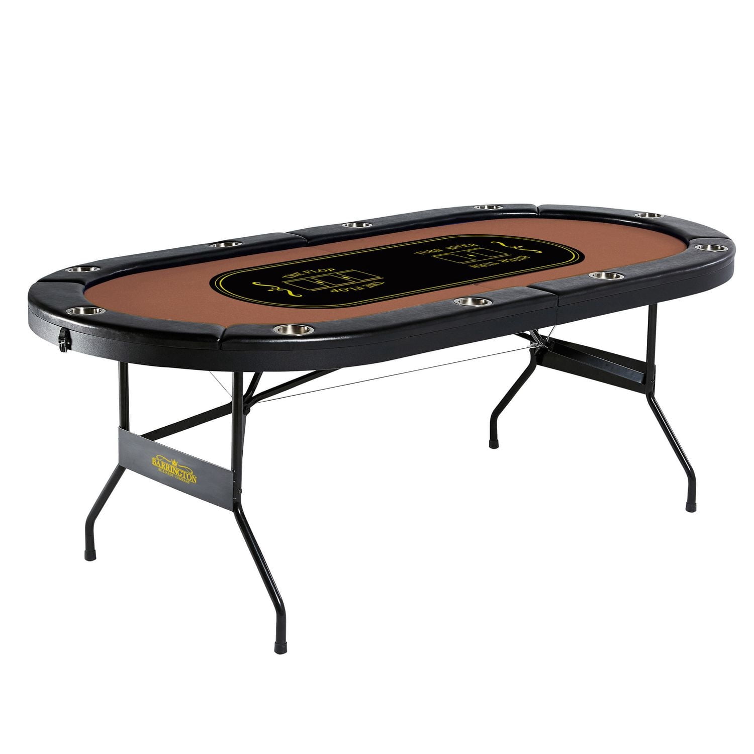 Barrington 10 Player Folding Poker Table with Steel Cup Holders & Padded Rails – No Assembly Required, Casino Style, Black/Brown