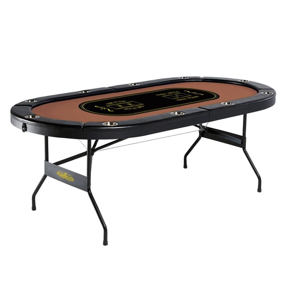 Barrington 10 Player Folding Poker Table with Steel Cup Holders & Padded Rails – No Assembly Required, Casino Style, Black/Brown