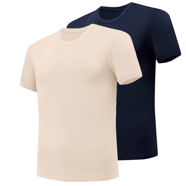 AherBiu 2PCS Workout Mens T-Shirts Gym Undershirts Crewneck Short Sleeve Basic Cotton T Shirts Solid Color