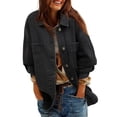 thumbnail image 3 of Jean Jacket for Women Distressed Long Sleeve Oversized Denim Trucker Jackets Coat Black XL, 3 of 9