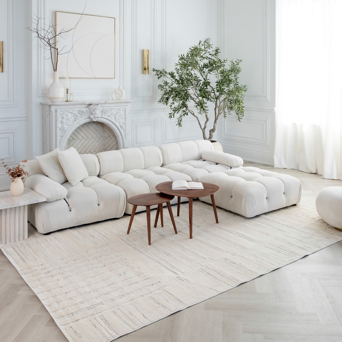 Tapis Branch Astra Tapis d'intérieur moderne, beige crème, abstrait - Salon, chambre, salle à manger et cuisine