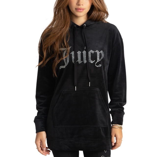 Juicy Couture Womens Embellished Oversized Hoodie, Black/S