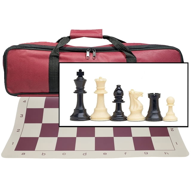 Complete Tournament Chess Set - Plastic Pieces - Roll-up Board - Canvas Bag
