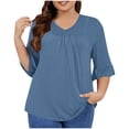 thumbnail image 1 of Timegard Plus Size Tops for Women V-Neck Ruched Ruffle 3/4 Sleeve Comfy Tee Shirts Casual Loose Tops, 1 of 5