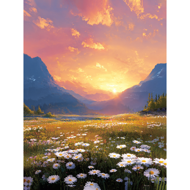 Daisy Field Sunset Canvas Wall Art 15.75x11.81 Inches