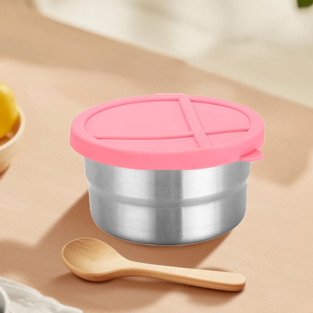 Boîte à Collations en Acier Inoxydable avec Couvercle en Silicone - Contenant de Rangement Alimentaire Hermétique Scellé Portable à Compartiments Divisés pour Collations Assaisonnements, Rose, JKODE