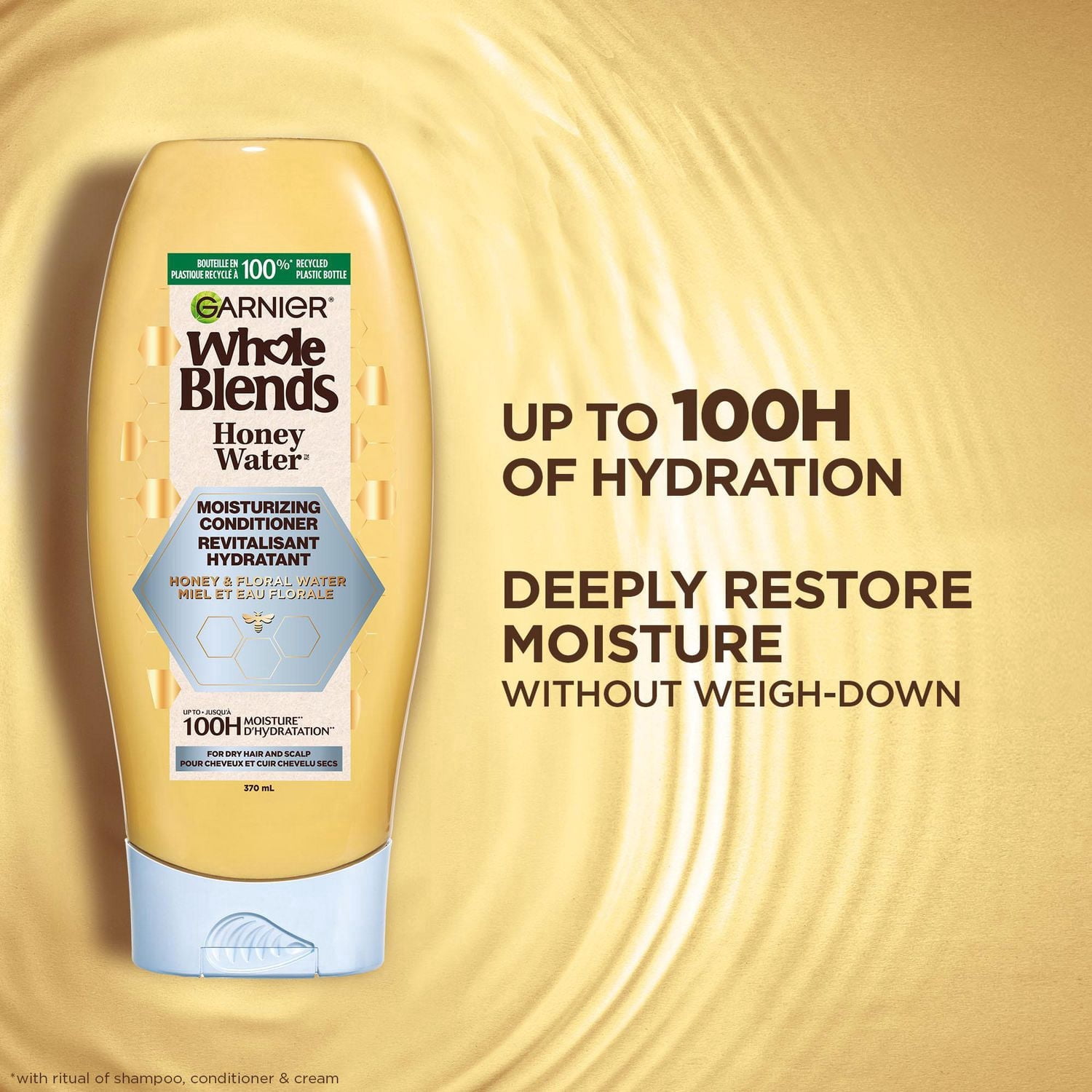 Garnier Whole Blends Miel et Eau Florale Revitalisant Réparateur d'Hydratation, pour Cheveux et Cuir Chevelu Secs
