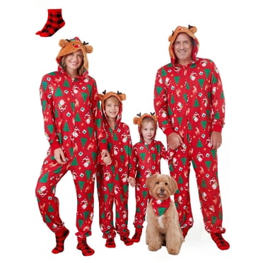 PatPat Christmas Pajamas for Men Family Matching Pajamas One Piece Red Reindeer Holiday Pjs with Socks Couples Christmas Pajamas Men XXL