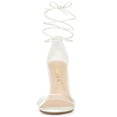 thumbnail image 2 of BLISSFUL STEP Sandales à Talons Aiguilles à Brides Transparentes pour Femmes, à Lacets, Blanches 6, 2 of 6