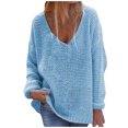 thumbnail image 1 of Hauts de Mode pour Femmes, Chandail-Over Ample à Col en V, Manches Longues, Couleur Unie, 1 of 8