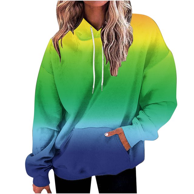 cfhntfmh Chandail à Capuchon pour Femmes Mode Automne 2024 Chandail en Molleton Dégradé Décontracté Manches Longues Chandail Oversize avec Poche
