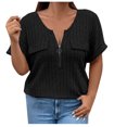thumbnail image 2 of Offres jusqu'à 70 % de Réduction! Hauts d'Été pour Femmes 2024 Grande Taille Mode Printemps/couleur Unie Col Rond Manches Courtes Chemise Décontractée Cadeau pour Femmes en Solde, 2 of 4