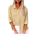 thumbnail image 1 of Timegard Womens Shirts Lapel Neck Long Sleeve Button up Side Split Work Casual Loose Blouse with Pocket, 1 of 5