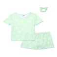 thumbnail image 1 of Girls Ribbed Short Sleeve Top and Shorts Pajama Set with Scrunchie  3-Piece  Sizes 4-16, 1 of 4