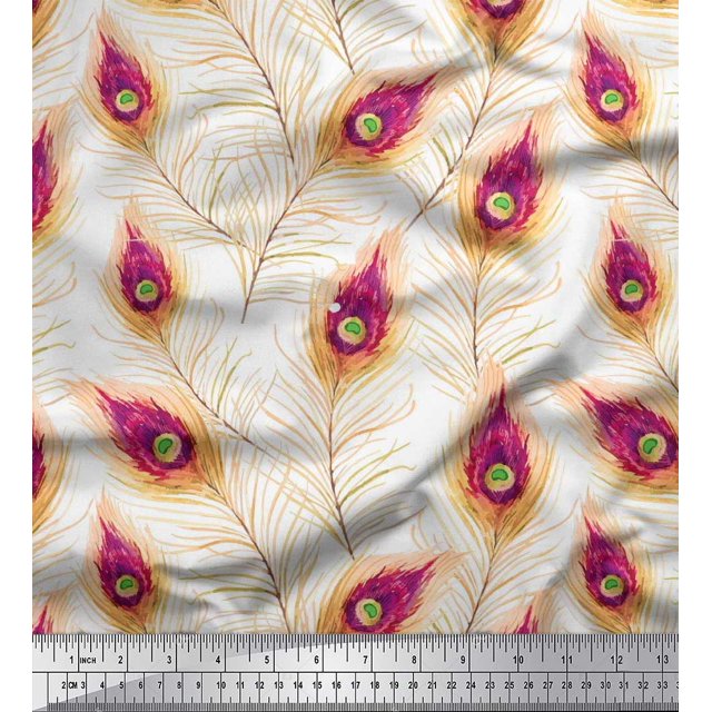 Soimoi Rayon Fabric Peacock Feather Printed Fabric 1 Yard 42 Inch Wide