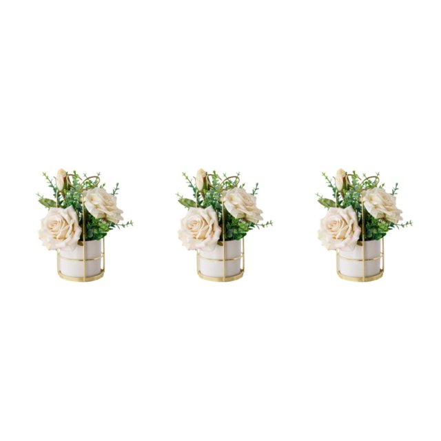 relayinert Simulation Flower Set Low Maintenance Easy To Clean Fake Peony Silk Hydrangea Flower Silk Artificial Flowers With Vase rose white 3Set