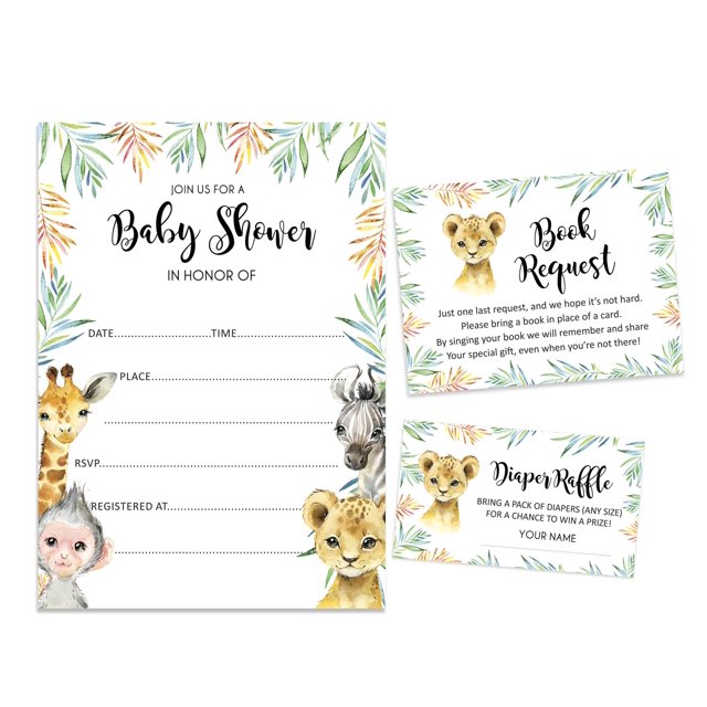 Inkdotpot Set Of 30Safari Jungle Animals Baby Shower Invitations-Diaper Raffle Tickets And Baby Shower Book Request Cards Invites Its A Boy Its A Girl