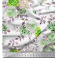thumbnail image 1 of Soimoi Tissu Crêpe Polyester Vert Feuilles & Roses Imprimés de Tissu au Mètre 42 Pouces de Large, 1 of 3