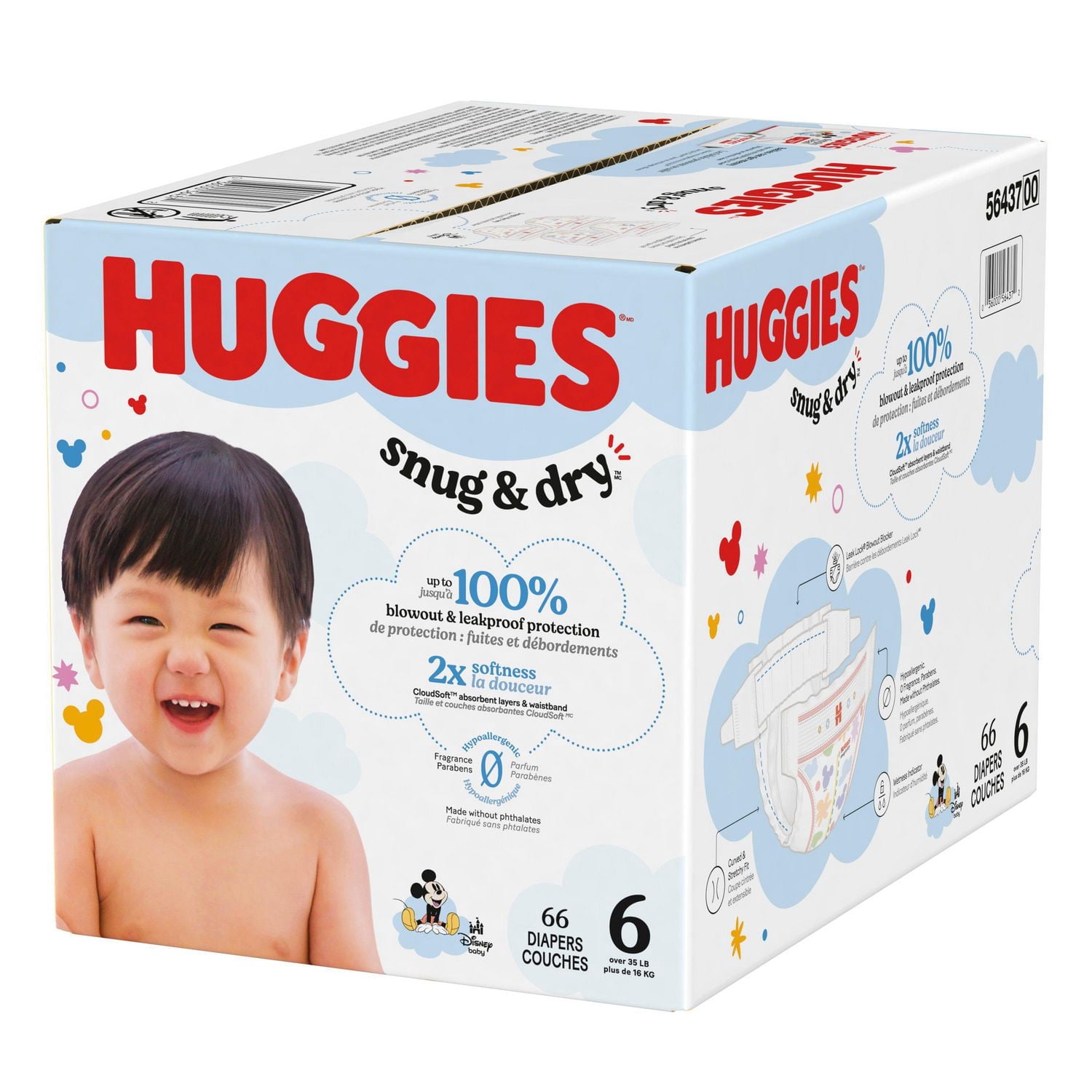 Huggies Snug & Dry Baby Diapers, Size 6 (35+ lbs), 66 Count