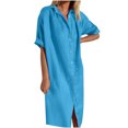 thumbnail image 2 of Jusqu'à 65 % de Rabais! Robes d'Été Mode pour Femmes 2024 Grande Taille Printemps et Col à Revers Robe en Coton et Lin à Boutons Décontractée avec Poches Robe Chemise à Manches Courtes, 2 of 6