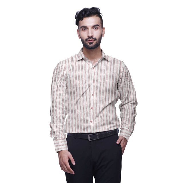 BESTMAN Formal Shirts For Men Slim Fit Printed Full Sleeve Shirts For Men