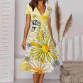 thumbnail image 2 of B91xZ Womens Spring Summer Dresses Short Sleeve Fashion Solid V-Neck Lantern Flowy Swing Shift Loose Dress,Yellow M, 2 of 4