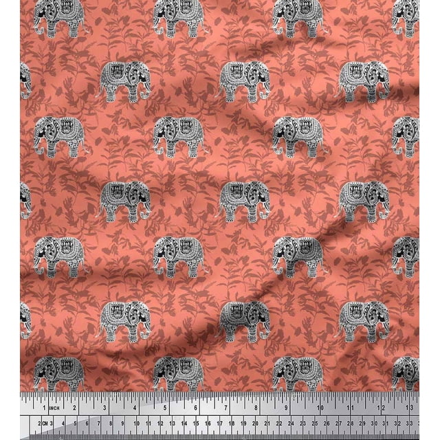 Soimoi Green Rayon Crepe Fabric Palm Tree & Sunset Beach Fabric Prints By Yard 46 Inch Wide