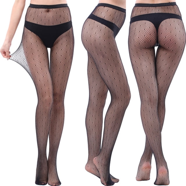 Qertyioot Collants de Mode Leggings Unis Pantalons en Résille Transparente Grande Taille Bas Résille. Ces Collants Résille Noirs Présentent un design Taille Haute avec un Motif en Maille Respirante, Idéal pour les Besoins de Bas pour Femmes. l'Image Affiche des Vues avant, Latérales et Arrière, Mettant l'Accent sur le Matériau Extensible et Ajusté. Convient aux Tenues Décontractées, Superpositions Ou occasions Spéciales, et Parfait pour les options Grande Taille.