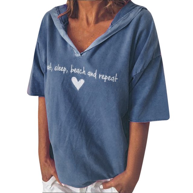 Mode Femme Décontractée Manches Courtes Col en V Imprimé Lettre T-Shirt Blouse
