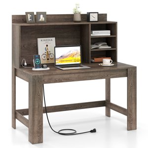 Gymax Bureau d'ordinateur avec ou sans ordinateur 2 Sorties d'alimentation USB & Ports de recharge de type C 3 Étagères