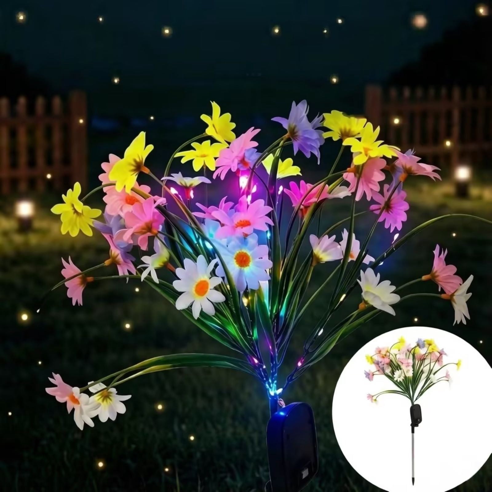 EGNMCR Solar Lights Outdoor Solar-Powered Garden Stake Lights Artificial Chrysanthemum Flower Grass Lights Outdoor Waterproof Decorative Lights Plastic Solar Ground Stake Lights