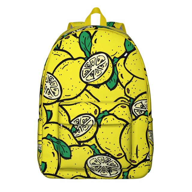 Fresh and Bright Lemon Print Daypack, Cute Summer Fruit Design Backpack with Citrus Pattern for Teens and Travelers