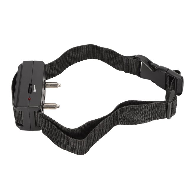 Bark Control Collar, Adjustable Sound Dog Anti Bark Dog Training Collar designed for small dogs. Made of durable plastic and nylon, featuring a black adjustable strap with a secure buckle. Includes a transmitter with sound stimulation, a test lamp, and a manual. Lightweight at approximately 89g, it operates with a replaceable 4LR44 dry battery (not included). Waterproof and safe for pets, it uses no shock and ensures comfort during training.