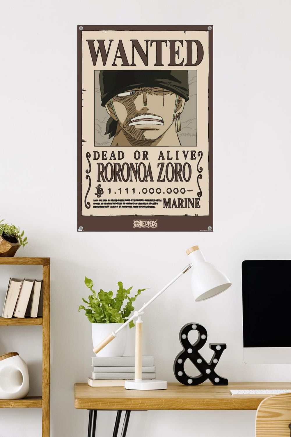 One Piece - Roronoa Zoro Wanted Poster Wall Poster with Pushpins, 22.375" x 34"