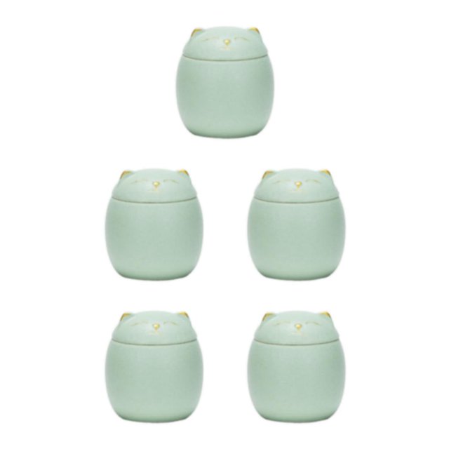 Transemion Pot à Thé en Céramique Portable Anti-Humidité Grande Capacité et Mignon Robuste et Durable en Céramique Forme de Chat Pots à Thé en Céramique Vert 150ml 5ensemble