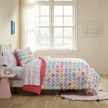 Mainstays Kids 5 Pieces Sweet Hearts Comforter Set with Sheets, Twin