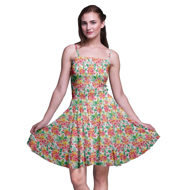 Bimba Robe d'Été Sans Manches Mini Fluide à Bretelles pour Femme, Robe Soleil à Imprimé Floral - Très Petit