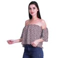 thumbnail image 3 of Moomaya Womens Printed Off The Shoulder Crop Top Flounce Sleeve Summer Clothing Boho Blouse, 3 of 5