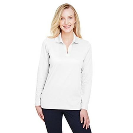 Ladies' CrownLux Performance Plaited Long-Sleeve Polo - WHITE - XL