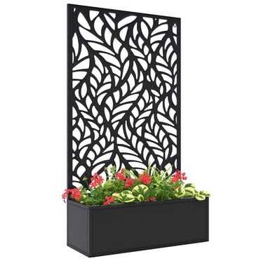Outsunny Outdoor Privacy Screen with Raised Graden Bed, Metal Frame