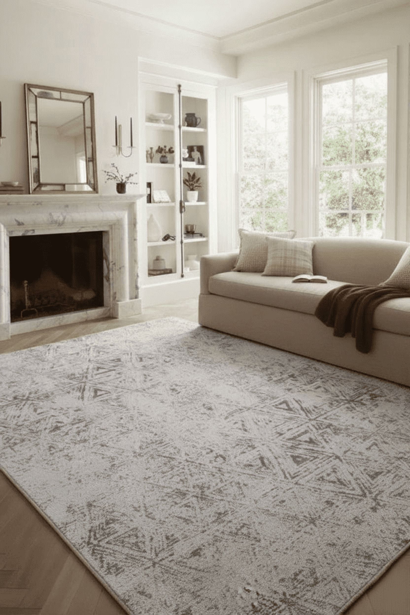 Tapis d'interieur abstrait Rug Branch Cadence, beige creme, moderne - Salon, chambre, salle a manger et cuisine