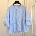 thumbnail image 2 of Pompotops Women's Solid Color Asymmetric Splicing 3/4 Sleeve Tops Button Round Neck Tops/Shirt Clearance, 2 of 4