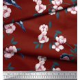thumbnail image 2 of Soimoi Red Heavy Canvas Fabric Peach Floral & American Robin Bird Decor Fabric Printed BTY 58 Inch Wide, 2 of 3