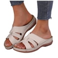 thumbnail image 1 of Womens Orthopedic Slides Sandals Comfortable Leather Peep Toe Walking Slip on Summer Shoes with Arch Support, 1 of 6