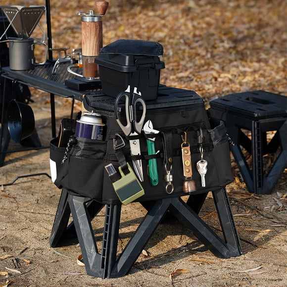 Portable Folding Camping Stool Chair Heavy Duty 220lb Capacity Lightweight Compact Outdoor Seat with Carry Handle Non-Slip Feet Black Khaki Travel Beach Fishing BBQ Picnic 12.6x10.2x11 inches