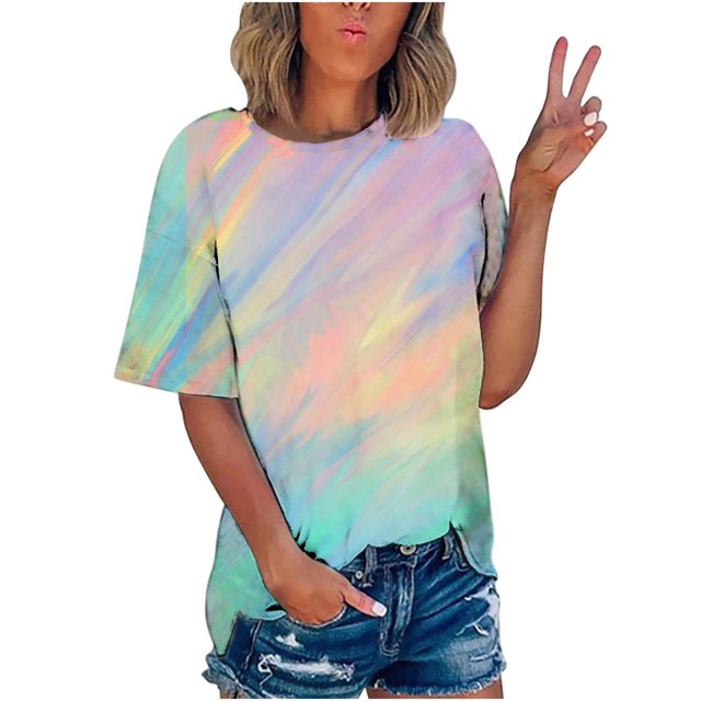 Pompotops T-shirt Imprimé pour Femme, Manches Courtes, Blouse à Col Rond, Hauts Décontractés, Liquidation