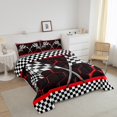 thumbnail image 3 of Erosebridal Checkered Flag Bedding King Comforter Set, Red Geometry Down Comforter, Extreme Sports Decor, Reversible 3-Piece, 3 of 8