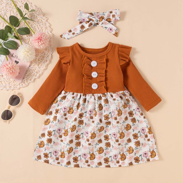 EGNMCR Headbands for Kids Toddler Girl Ribbed Leopard Printed Flutter-Sleeve Dress Baby Suit Girl Server