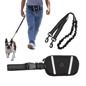 One Paw, Hands free Dog Leash with Neoprene Pouch and Poop Bag Dispenser, Black